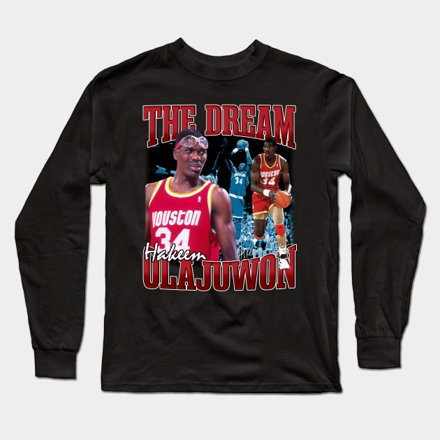 Hakeem Olajuwon The Dream Basketball Legend Signature Vintage Retro 80s 90s Bootleg Rap Style Long Sleeve T-Shirt by CarDE